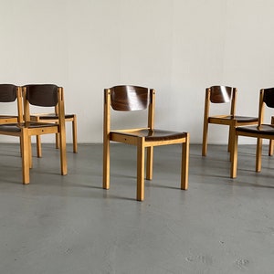 Mid-Century Modern Stackable Dining Chairs or Visitor Chairs in the Style of Roland Rainer, Beech and Stained Plywood, 1970s Germany