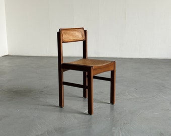 Vintage Mid-Century Modern Stained Beechwood and Wicker Cane Dining Chair, 1960s Italy