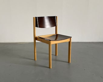 1 of 8 Mid-Century Modern Bentwood Stackable Dining Chairs or Visitor Chairs in the Style of Roland Rainer, Beech and Stained Plywood, 1970s