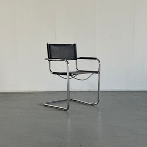 Vintage Mid Century Iconic Mart Stam S34 Armchair, Bauhaus Chrome Tubular Steel and Faux Leather, 1980s Cantilever Chair