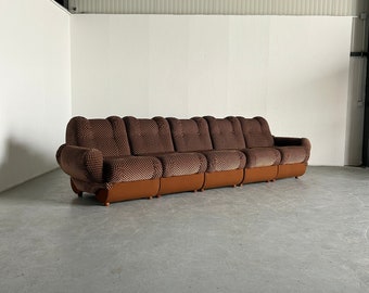 Large Italian Space Age Sculptural Cloud Modular Sofa Set in Brown Striped Fabric, Italian Mid-Century Five-Piece Modern Modular Sofa