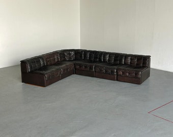 Original De Sede DS-11 Patchwork Leather Six-Part Modular Sofa, 1970s Sectional Seating Set