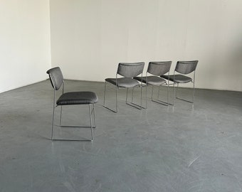Set of 4 Minimalist Modern Chromed Metal Wire Dining Chairs by Laesko Studioform International, 1980s Germany
