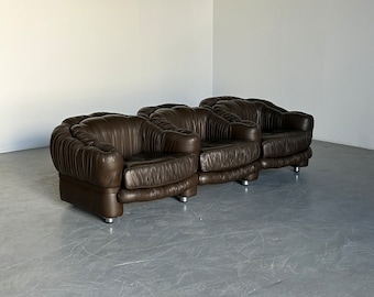 Vintage Three-Seater Sofa in Dark Brown Leather by Axel Di Pietrobon, 1970s Italy