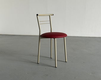 Postmodern Memphis Style Metal Chair with Red Faux Leather Upholstery, 1980s Italy