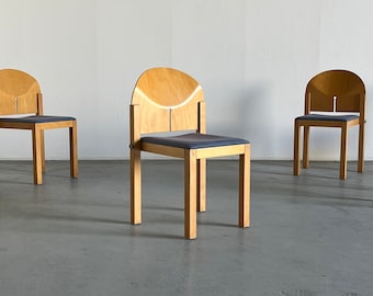 1 of 6 Postmodern Sculptural Wooden Stackable Dining Chairs by Arno Votteler for Bisterfeld and Weiss, Germany 1980