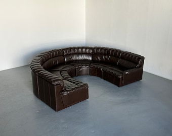 Mid-Century-Modern Leather Sectional Snake Sofa in the style of De Sede DS-600 Non-Stop, 1970s West Germany Modular Seating Set