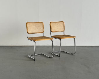 Paire de chaises empilables en porte-à-faux Cesca vintage italiennes du milieu du siècle, chaise italienne de style Marcel Breuer B32, 1980s Italie