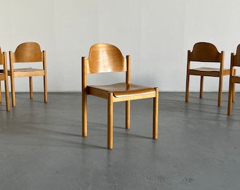 Mid-Century Modern Stackable Beechwood Dining Chairs or Visitor Chairs by Wiesner Hager, 1970s Austria