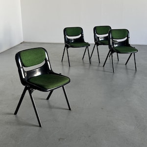 Set of 4 Space Age Desk Chairs by Giancarlo Piretti and Emilio Ambasz for Dorsal, Black Plastic and Green Upholstery, 1980 Atomic Age