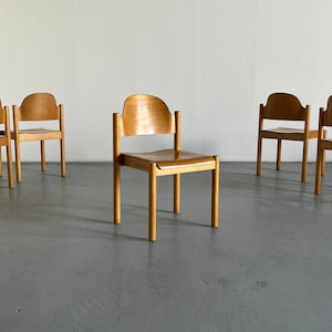 Mid-Century Modern Stackable Beechwood Dining Chairs or Visitor Chairs by Wiesner Hager, 1970s Austria