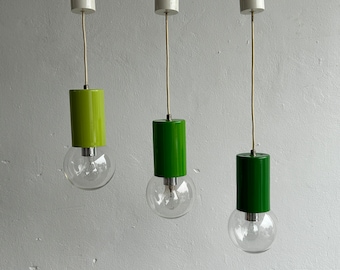Set of 3 Vintage Pop Art Industrial Green Cascading Pendants / Vintage Mid Century Modern Space Age Hanging Light