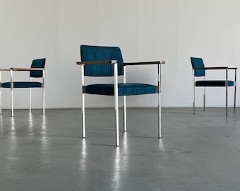 Mid-Century Modern Stackable Chrome Upholstered Side Armchairs or Dining Chairs, 1960s