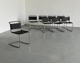 1 of 8 Iconic Vintage Mart Stam S33 Design Cantilever Tubular Steel and Faux Leather Chairs, 1970s