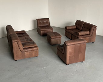 Mid-Century-Modern Patchwork Leather Modular Seating Set in the style of De Sede, 1970s West Germany / Vintage Leather Modular Sofa