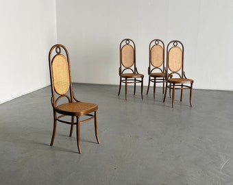 Set of 4 Vintage Thonet 207R Bentwood High Backrest Bistro Chairs, 1950s