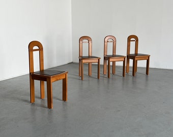 Set of 4 Italian Brutalist Dining Chairs in Lacquered Cherry Wood, in Style of Afra & Tobia Scarpa, 1980s Italy