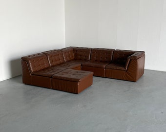 Vintage Patchwork Cognac Leather Six-Part Modular Sofa by Laauser, 1970s Germany Sectional Seating Set