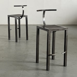 Pair of Vintage Industrial ‘Sarapis’ Metal Bar Stools by Philippe Starck for Driade, Postmodern Design, 1986 Italy