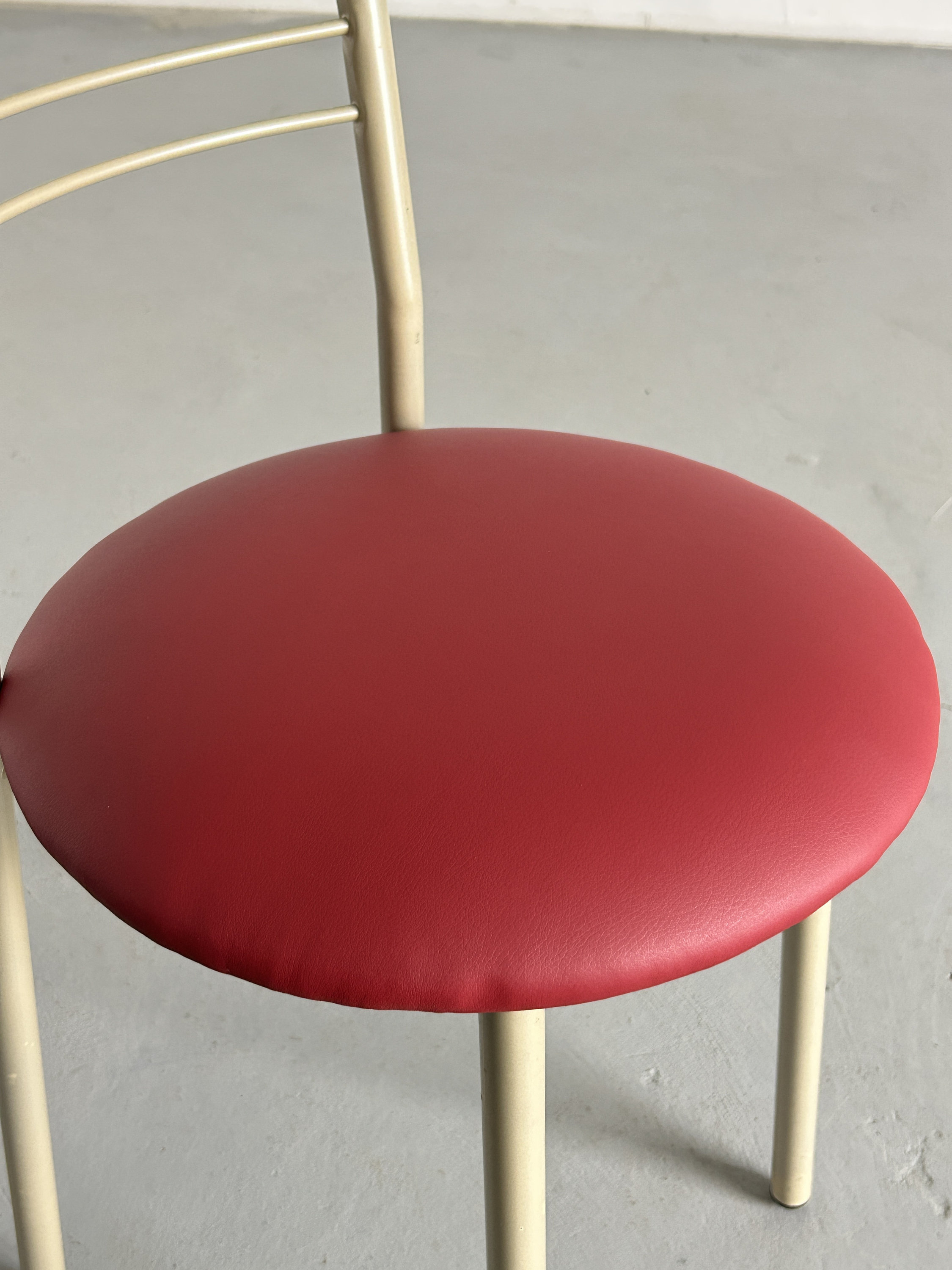 Postmodern Memphis Style Metal Chair With Red Faux Leather