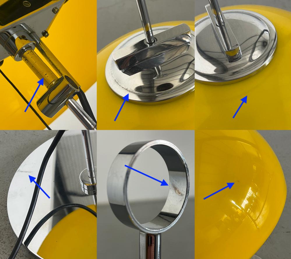 Vintage Space Age Desk Lamp in Yellow Plastic and Chromed Steel in