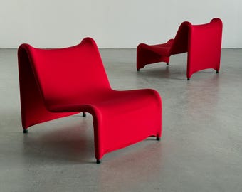 1 of 2 Vintage Ikea Årjäng Lounge Chairs in Red Upholstery