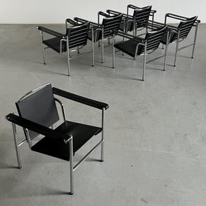 Mid-Century Modern Lounge Chair in style of &#39;LC1&#39; by Le Corbusier, Black Leather