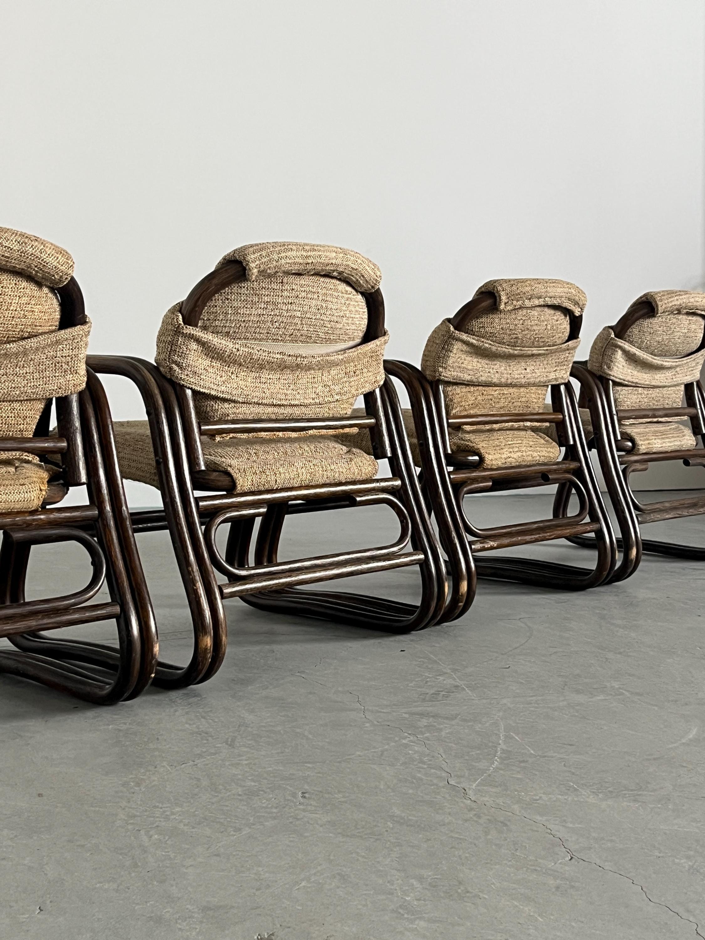 1 of 4 Scandinavian Mid-century Modern Bamboo Upholstered