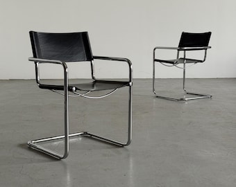 Pair of Original 'MG5' Armchairs by Centro Studi for Matteo Grassi, Bauhaus Design Tubular Steel and Leather Cantilever Chair, 1979