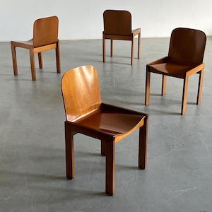 Set of 4 Vintage Italian Mid-Century Modern Plywood and Ash Dining Chairs Attributed to Molteni, in the Style of Afra & Tobia Scarpa, 1970s