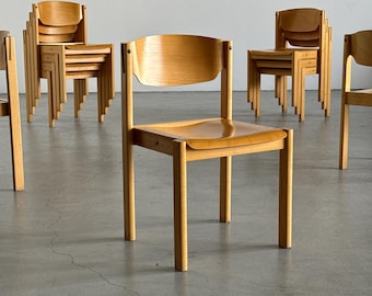 Mid-Century Modern Stackable Dining Chairs or Visitor Chairs by Kusch + Co, Beech and Bent Plywood, 1970s Germany