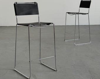 Pair of Vintage Italian Stackable Barstools in the Style of Giandomenico Belotti for Alias, Faux Leather and Chromed Steel, 1980s