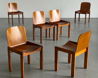 Set of 6 Italian Plywood and Ash Dining Chairs Attributed to Molteni, in Style of Afra and Tobia Scarpa, 1970s Italy