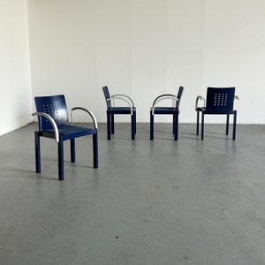 Set of 4 Postmodern Memphis Era Original Thonet Vienna Sculptural Stackable Dining Chairs, Original and Signed, 1990s Austria zdjęcie 1