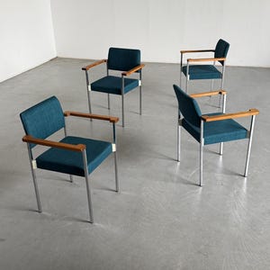 Mid-Century Modern Stackable Chrome Upholstered Side Armchairs or Dining Chairs, 1960s