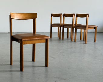 Set of 4 Late Modern Wood Dining Chairs, 1970s