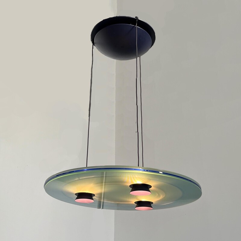 Plafonnier Aurora Blue par Perry King et Santiago Miranda pour Arteluce Italie, 1982