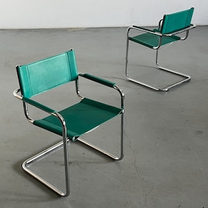 Pair of Mart Stam S34 Design Turquoise Cantilever Chairs, Bauhaus Design Tubular Steel, 1970s