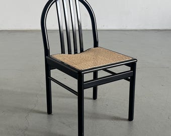 Vintage Mid-Century Modern Dining Chairs in Black Lacquered Wood and Cane, Annig Sarian Style, Italy 1980s
