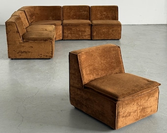 Italian Mid-Century Modular Corner Sofa with Brown Velour Upholstery, 1970s