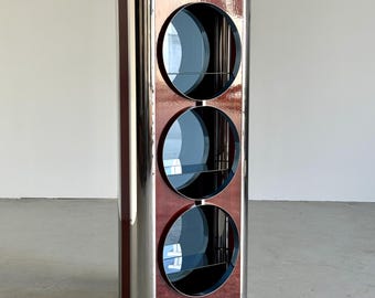 Italian Mid-Century Showcase Bar Attributed to Willy Rizzo in Chrome, Blue Smoked Glass and Mahogany Veneer, 1980s