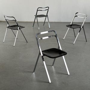 Set of 4 Vintage Mid-Century “Clio” Folding Chairs by Giorgio Cattelan for Cidue in Leather and Chrome, Italy 1970s