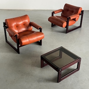 Vintage Brazilian Mid-Century Modern &#39;S-1&#39; Seating Set by Percival Lafer in Leather and Rosewood, 1976 Brazil