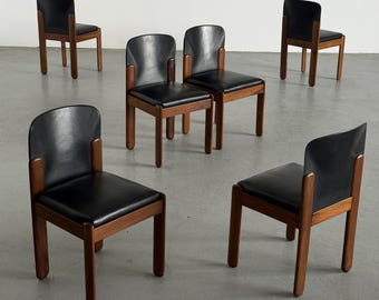 1 of 6 Vintage ‘Model 330’ Dining Chairs by Silvio Coppola for Bernini in Black Leather and Walnut, Mid-Century Modern, Italy 1960s