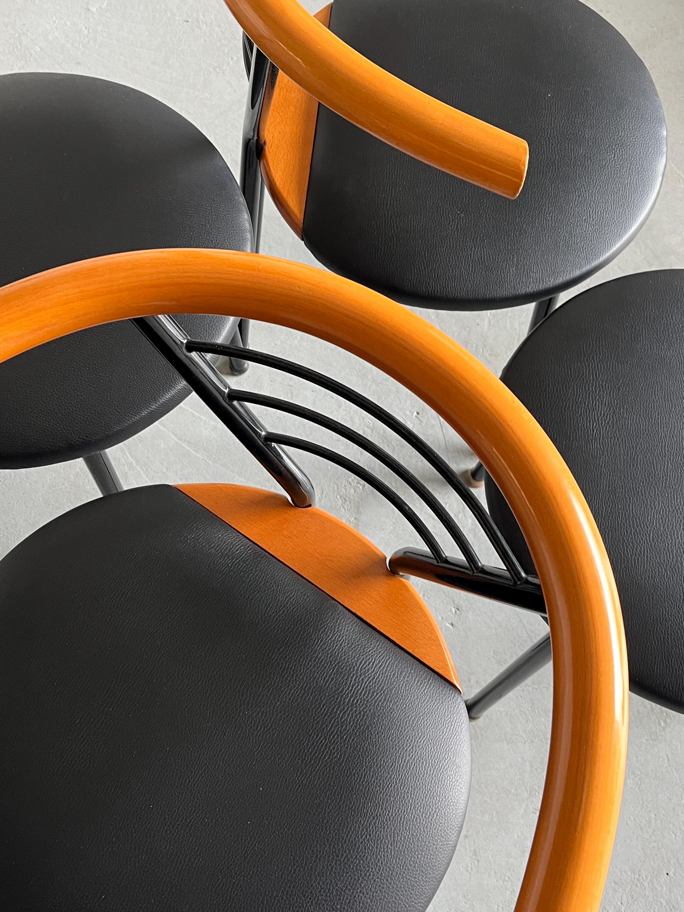 Set of 4 Vintage Postmodern Geometrical Armchairs in Black