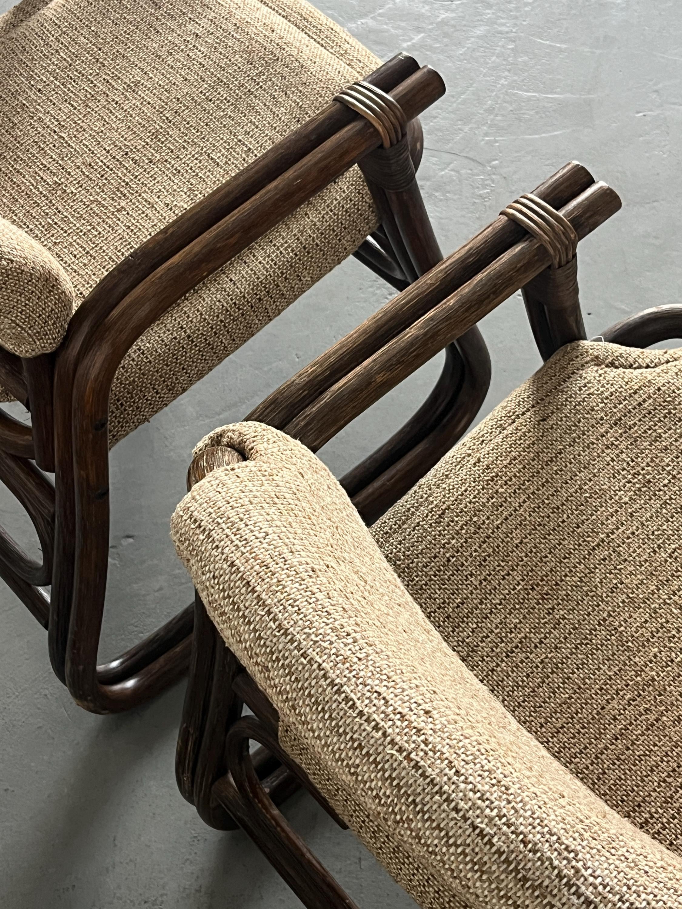 1 of 4 Scandinavian Mid-century Modern Bamboo Upholstered