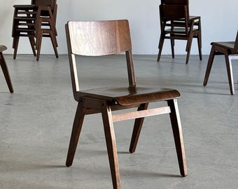German Mid Century Bistro or Café Chairs in Stained Beechwood, 1970s