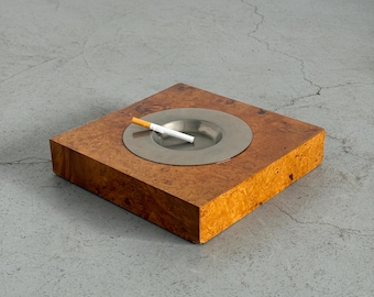 Vintage Large Burl Wood Ashtray, 1970s