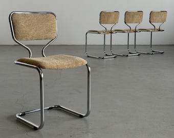 Set of 4 Mid Century Sculptural Cantilever Dining Chairs in Chrome and Textured Upholstery, 1970s Germany