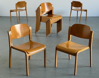 Vintage Elegant Minimalist Lacquered Bent Plywood Stacking Chairs